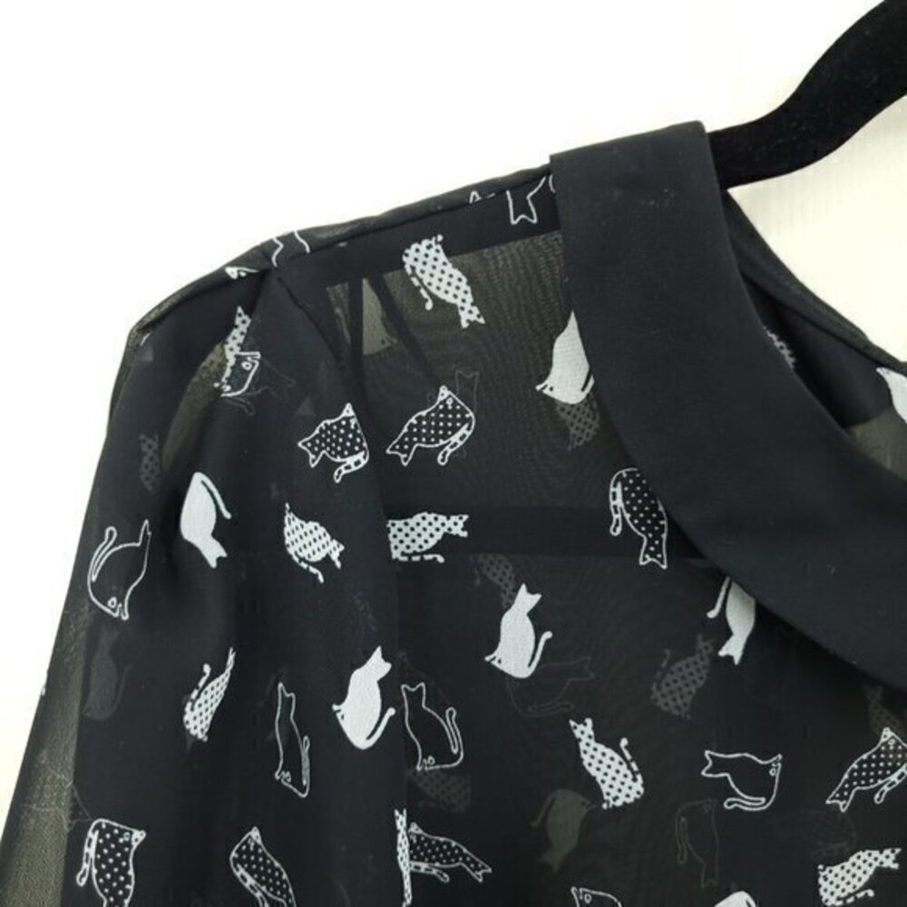 Marks & Spencer Sheer Cat-Print Peter Pan Collar Blouse Black US 8 Halloween - Picture 6 of 16